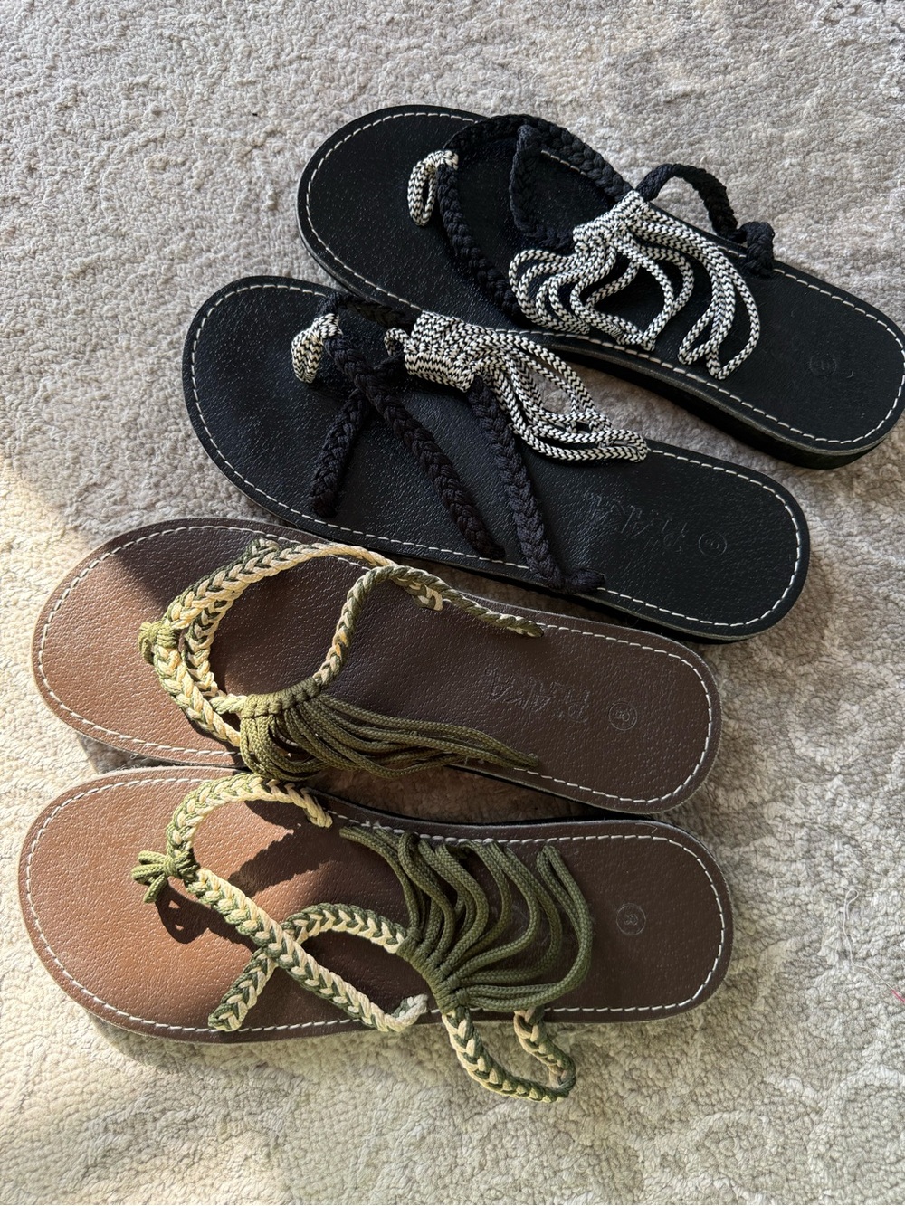 Bundle of 2 Plaka Women’s Braided Fringe Sandals in Black and Olive - Picture 2 of 5